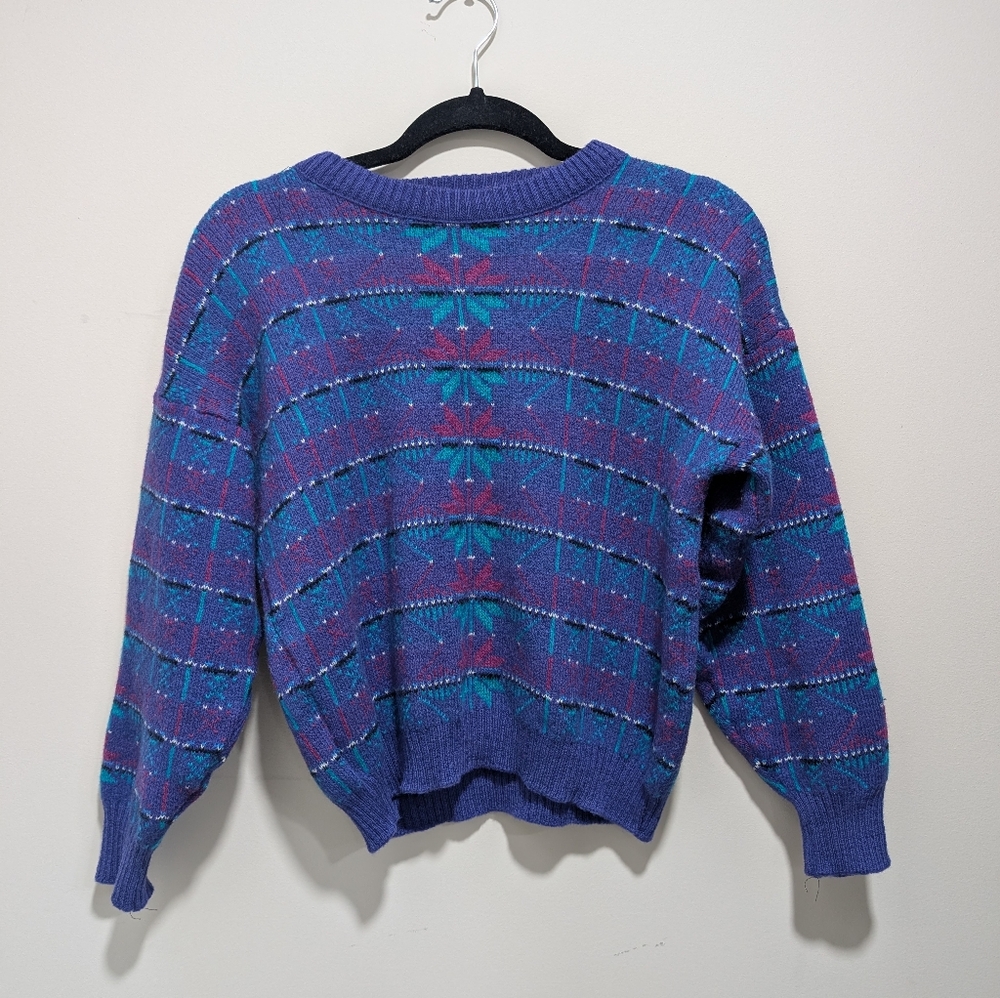 Purple Snowflake Pattern Demetre Ski Lodge Pullover Sweater Large